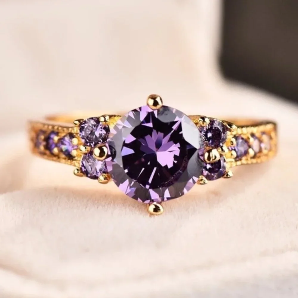 NEW Luxury Dainty Purple Crystal Stone Ring
